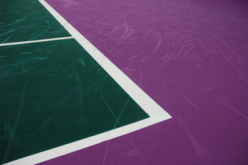 White lines on hard tennis court