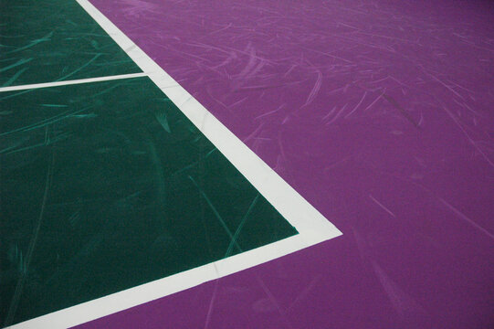 White lines on hard tennis court