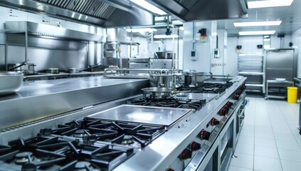 Empty Professional Kitchen with Industrial Equipment