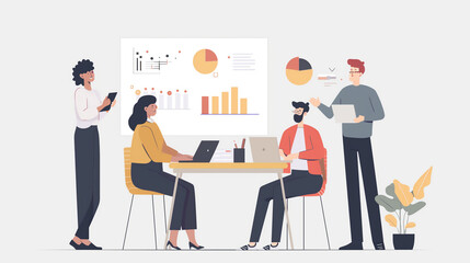 Fototapeta premium Team of business professionals collaborating on presentation in modern office setting