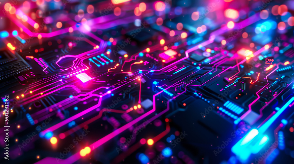 Poster computer chip with colorful background. abstract background. copy space.