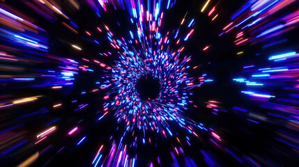 fond abstrait repr&eacute;sentant un tunnel d'&eacute;toiles lumineuse - vitesse rapide - fond noir