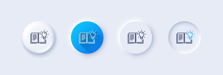 Product knowledge line icon. Neumorphic, Blue gradient, 3d pin buttons. Education process sign. Line icons. Neumorphic buttons with outline signs. Vector