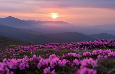 Fototapeta premium Purple Flowers at Sunset in the Mountains
