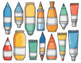 Paint tubes, oil paint, acrylic, gouache or watercolor, cartoon style. Trendy modern vector illustration isolated on white background, hand drawn, flat
