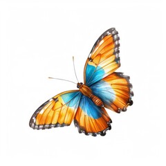 A butterfly with vibrant, detailed wings isolated on a white background in watercolor style
