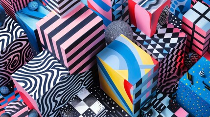Obraz premium Abstract geometric pattern of multi-colored cubes of different shapes and sizes. Futuristic background design.