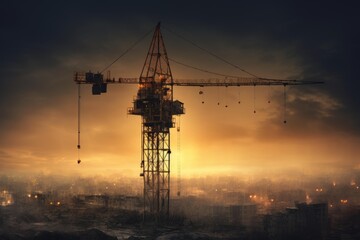 High-reaching Tower crane sky. Structure industry. Generate Ai