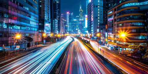 Obraz premium Long exposure of car light trails at night