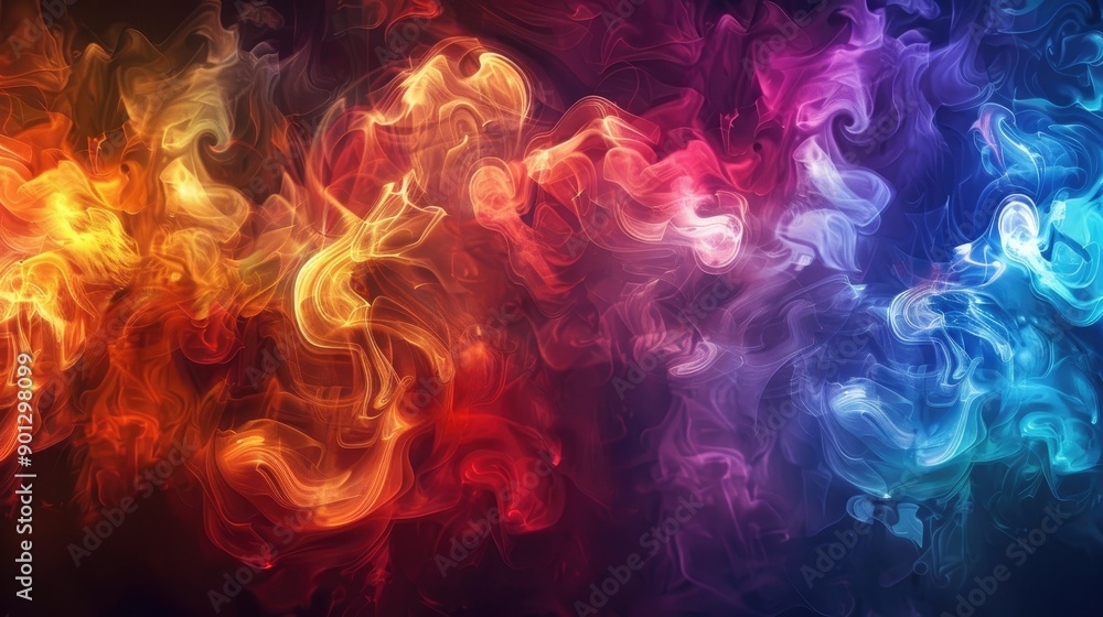 Poster abstract wave of colorful smoke, vibrant swirls and flowing patterns, perfect for dynamic and artist