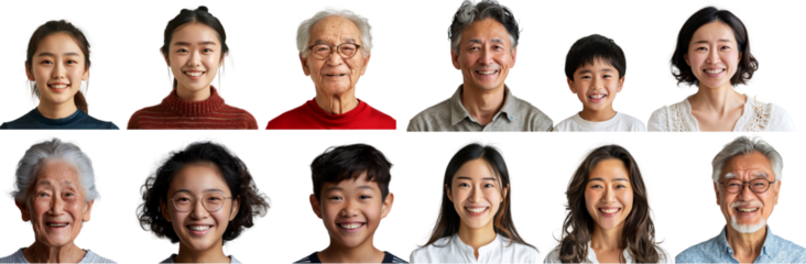 Diverse Asian Generations  Three Smiling Portraits in Bright Studio Style