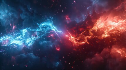 Fototapeta premium Epic Clash of Blue and Orange Energies in Abstract Digital Art Background