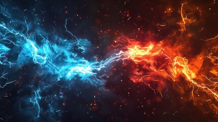 Epic Clash of Blue and Orange Energies in Abstract Digital Art Background