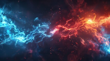 Fototapeta premium Epic Clash of Blue and Orange Energies in Abstract Digital Art Background