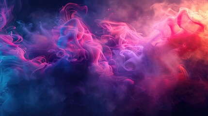 Obraz premium Bright colorful smoke on a dark background, forming dynamic patterns and creating a captivating visual effect.