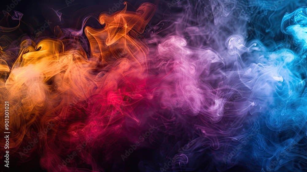 Poster colorful smoke trails on a dark background, creating a vibrant and intriguing visual display.