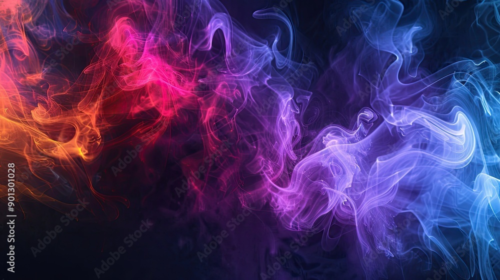 Poster colorful smoke trails on a dark background, creating a vibrant and intriguing visual display.