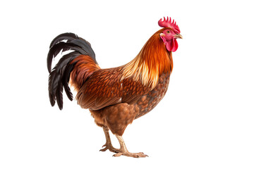 Fototapeta premium Vibrant rooster isolated on transparent background, perfect for farm animal PNG illustrations and agricultural design projects