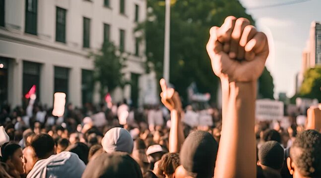 Powerful Fist Protest. Activist Rally for Social Change