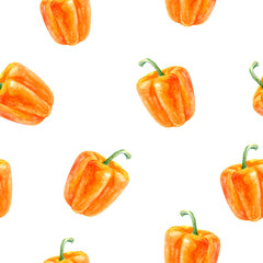A Seamless Pattern featuring Vibrant Orange Bell Peppers on a Clean White Background