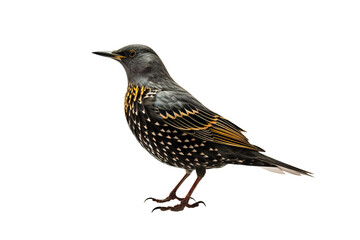 Fototapeta premium Beautiful starling bird in PNG format with detailed feather patterns and vibrant colors isolated on transparent background for nature and wildlife projects