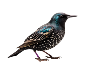 Beautiful starling bird in PNG format with detailed feather patterns and vibrant colors isolated on transparent background for nature and wildlife projects