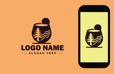 Glassware company icon Glassworks Glass production firm Glass manufacturer flat logo sign symbol editable vector