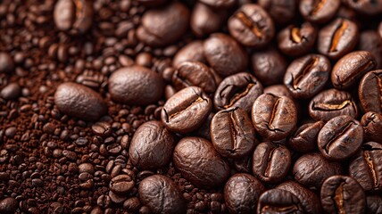 Naklejka premium Coffee beans texture realistic image high resolution background International coffee day