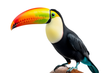 Colorful toucan PNG with detailed feathers isolated on transparent background for nature and wildlife design projects