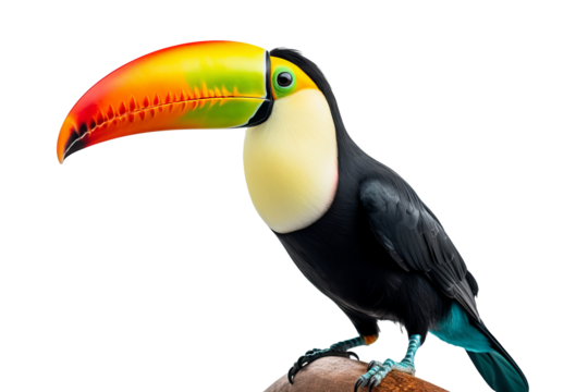 Colorful toucan PNG with detailed feathers isolated on transparent background for nature and wildlife design projects