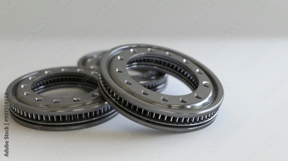 Poster three precision-engineered metal ball bearings are neatly arranged on a smooth surface, showcasing t