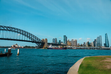 Naklejka premium View of bridge over river against cloudy sky, Blues Point Reserve