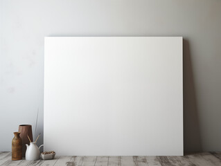 Empty poster mockup. Minimal blank frame on concrete wall. Modern simple design. White banner with space for text. Photography generated by Ai technology