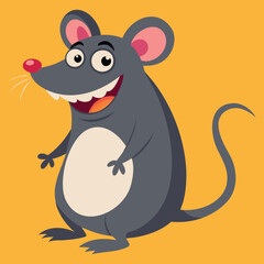 Cute funny mouse. Smiling Animal with big ears and grey fur. Small rat with a long tail. Isolated vector illustration in cartoon style.