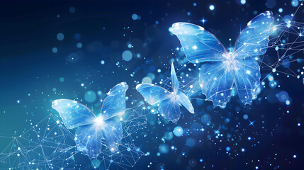 Abstract Business digital transformation innovative of butterfly life cycle evolution blue background. Generative Ai.