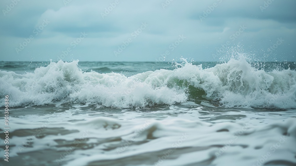 Poster ocean water in motion with foamy waves and splashes, creating a dynamic background of a not calm sea