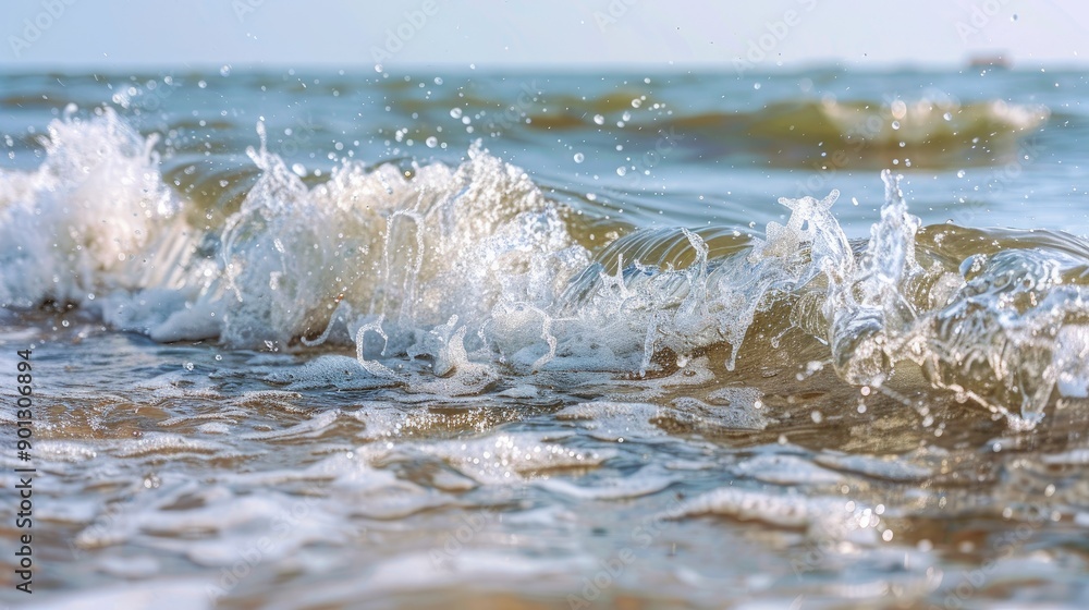 Poster ocean water in motion with foamy waves and splashes, creating a dynamic background of a not calm sea