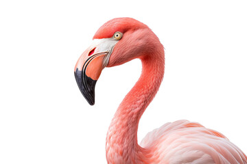 Fototapeta premium Flamingo standing gracefully isolated on a transparent background, showcasing vibrant pink feathers and elegant posture, ideal for tropical-themed designs, nature-inspired projects