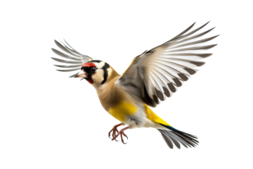 Elegant goldfinch isolated on transparent background for ornithology and nature-themed design projects