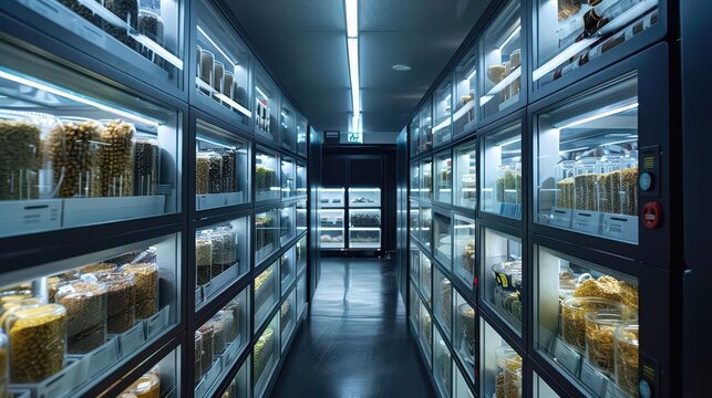 Seed Bank A vault filled with seeds, symbolizing the importance of preserving biodiversity and ensuring future food security