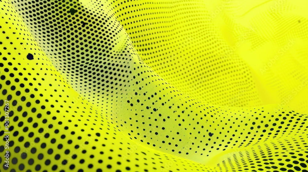 Poster a yellow fabric with a pattern of dots. the dots are arranged in a way that creates a sense of movem