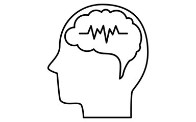 Human profile icon, brain activity, brain waves