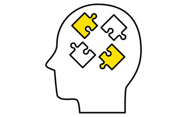 Human profile icon, jigsaw puzzle, problem solving