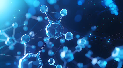 Abstract futuristic - Molecules technology with polygonal shapes on dark. Generative Ai.