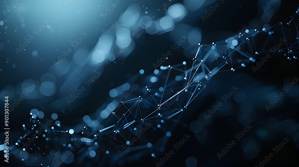 Poster abstract futuristic - molecules technology with polygonal shapes on dark. generative ai.
