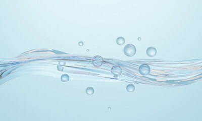 bubbles floating on water surface. 3d illustration