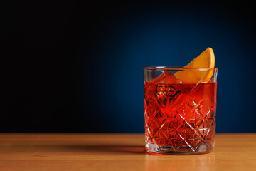 Cocktail allure: Classic negroni cocktail on a bar table