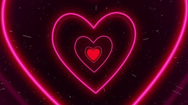 Heart Tunnel in Space Background Video Animation. Flying red hearts on black screen background 4K Video. - Powered by Adobe