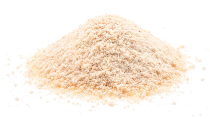 Pile of manioc or cassava flour isolated on white background.