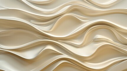 Obraz premium Wavy patterned beige 3D wall panel, pearl light brown texture, abstract structure art backdrop for interior decor, macro.